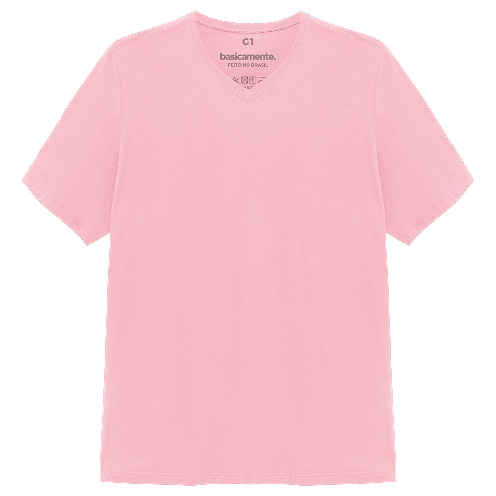 Camiseta Básica Gola V Plus Masculina - Rosa Orquídea