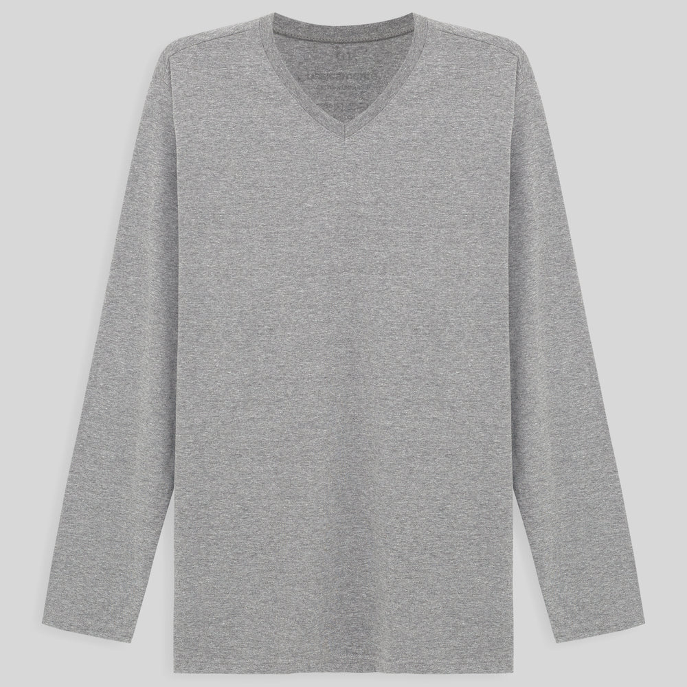Camiseta Básica Gola V Manga Longa Plus Masculina - Mescla Claro
