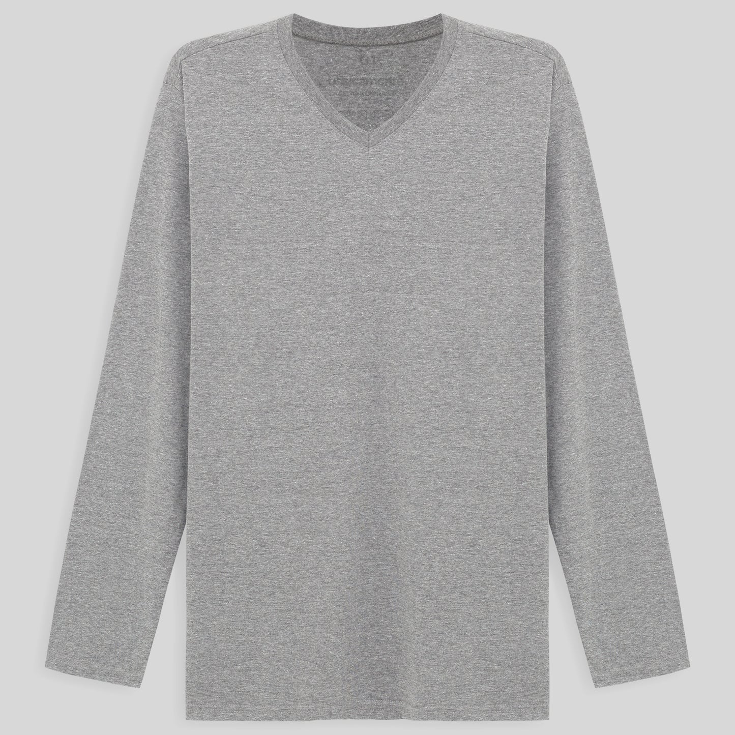 Camiseta Básica Gola V Manga Longa Plus Masculina - Mescla Claro