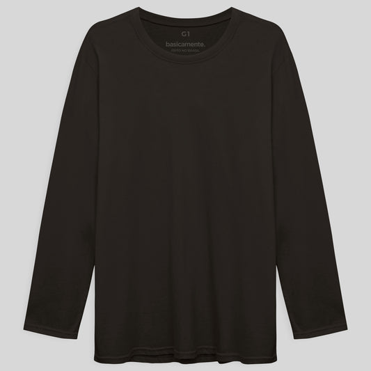 Camiseta Básica Manga Longa Plus Masculina - Marrom