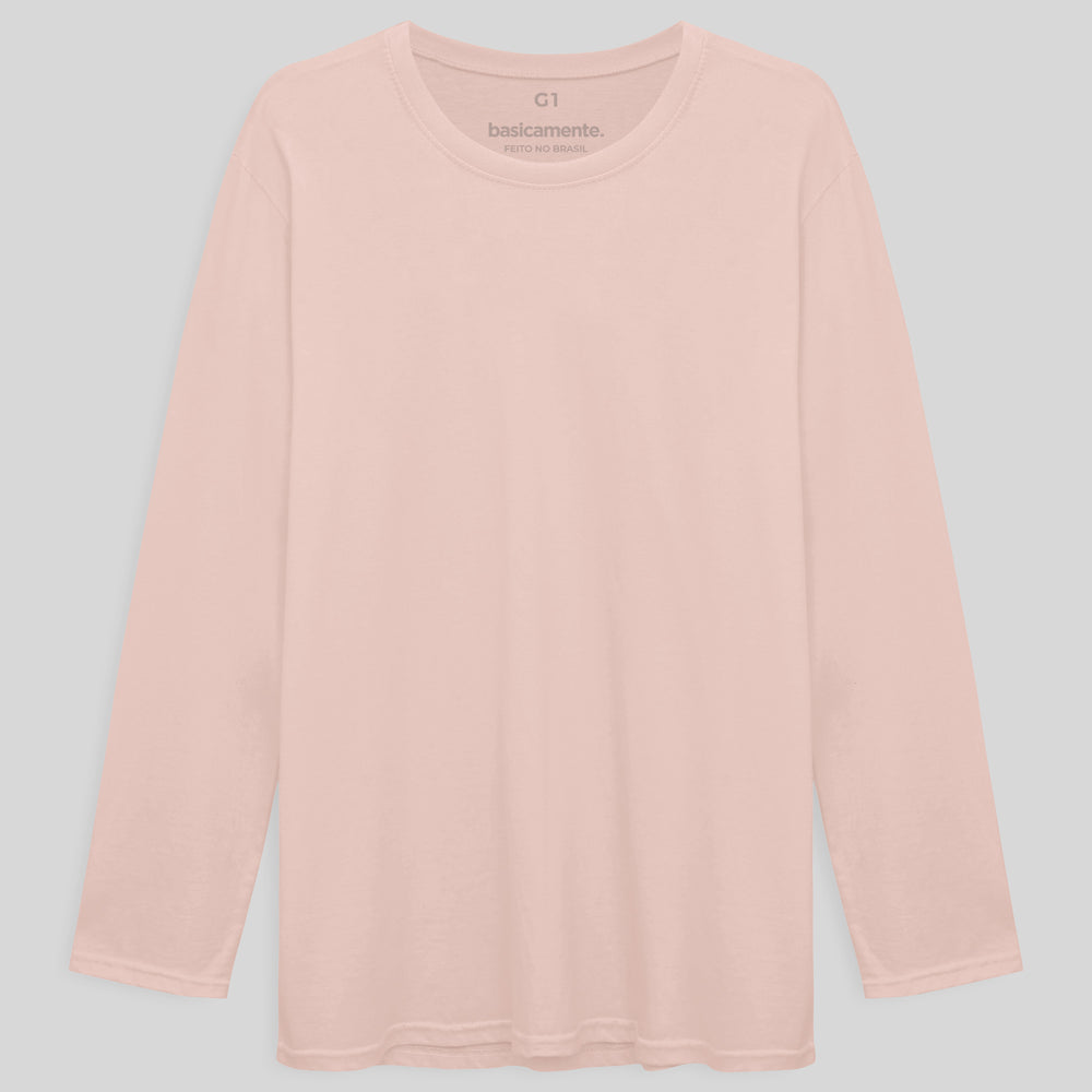 Camiseta Básica Manga Longa Plus Masculina - Rosa Pastel