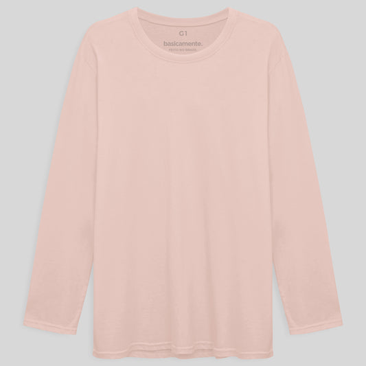 Camiseta Básica Manga Longa Plus Masculina - Rosa Pastel