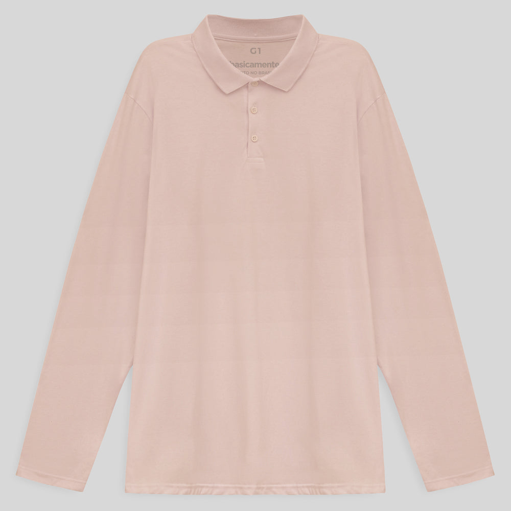 Camisa Polo Ml Plus Masculina - Rosa Pastel