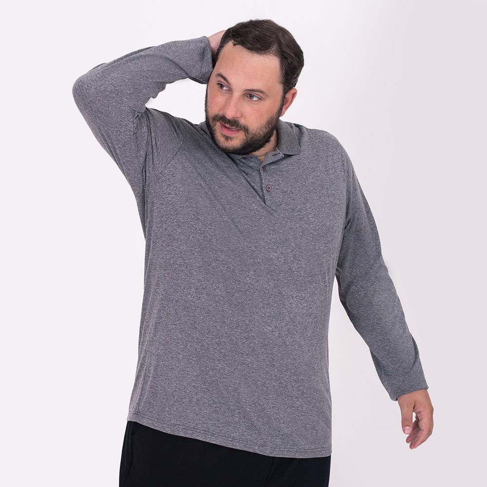Camisa Polo Ml Plus Masculina - Mescla Escuro