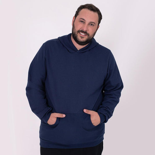 Blusão Moletom Flanelado Capuz Plus Masculino - Azul Marinho