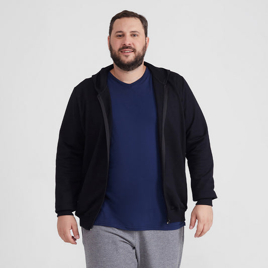 Jaqueta Moletom Flanelado Plus Masculina - Preto
