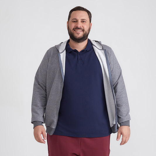 Jaqueta Moletom Flanelado Plus Masculina - Mescla Escuro
