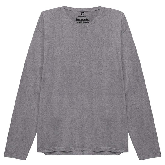 Camiseta Básica Manga Longa Masculina - Mescla Escuro