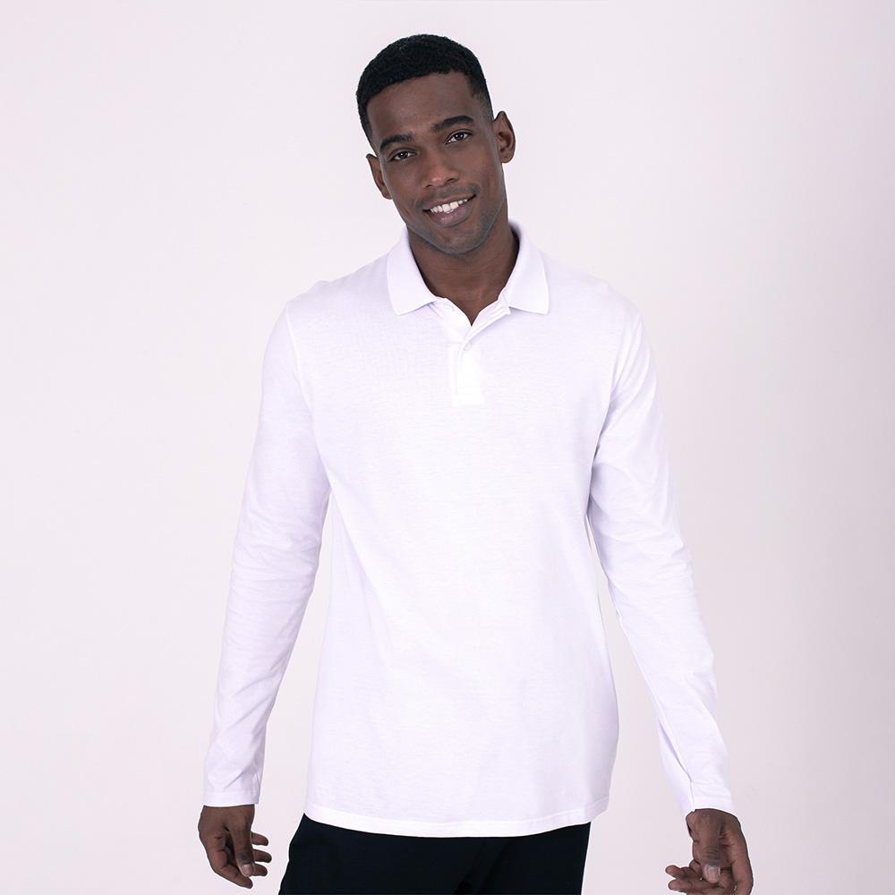 Camisa Polo Manga Longa Masculina - Branco