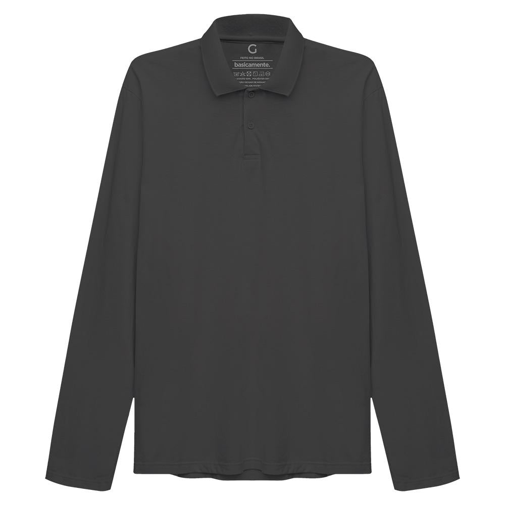Camisa Polo Manga Longa Masculina - Cinza Ardósia