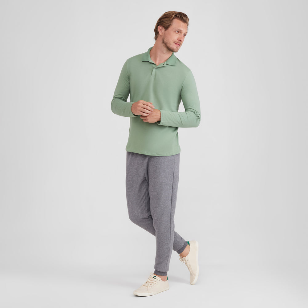 Camisa Polo Manga Longa Masculina - Verde Jade