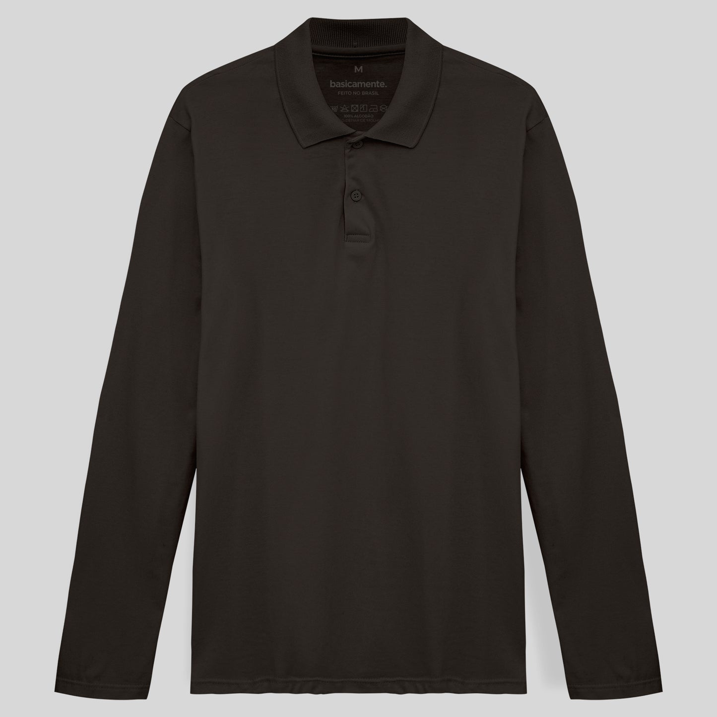 Camisa Polo Manga Longa Masculina - Marrom
