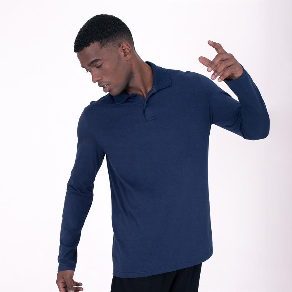 Camisa Polo Manga Longa Masculina - Azul Marinho