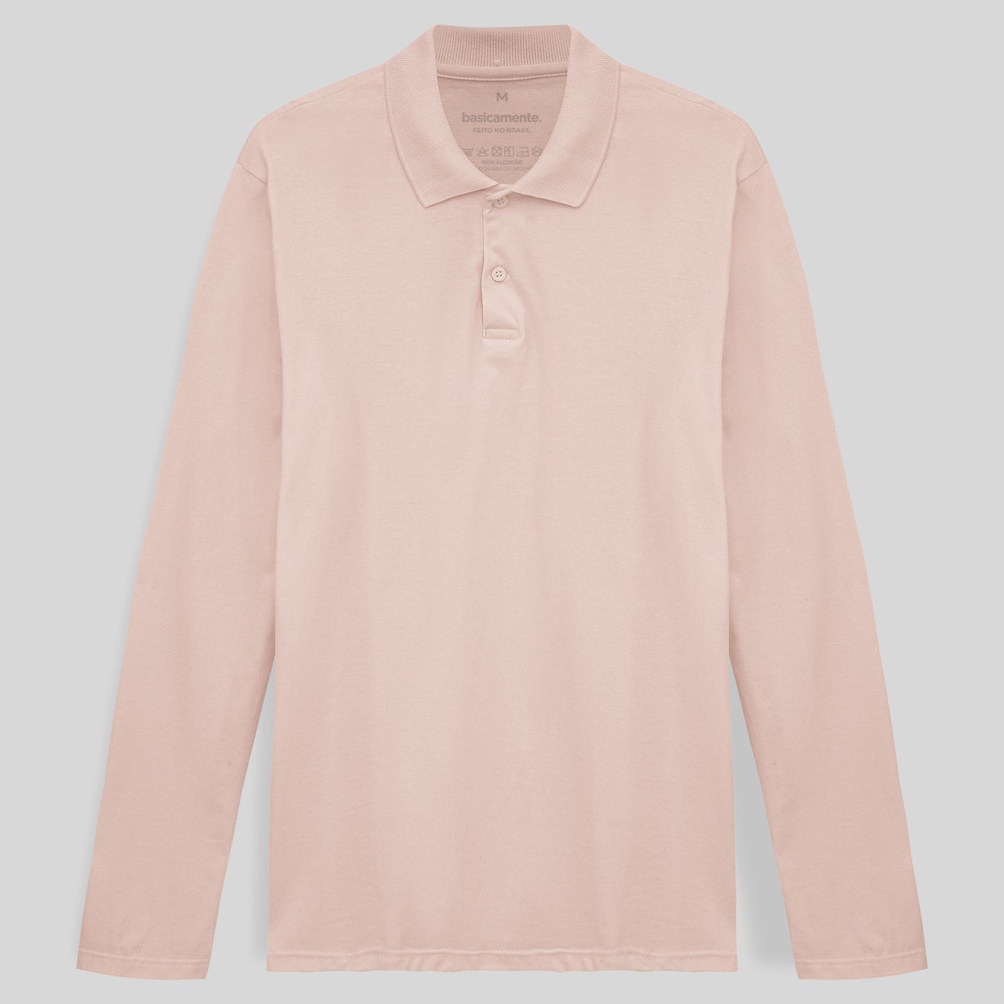 Camisa Polo Manga Longa Masculina - Rosa Pastel