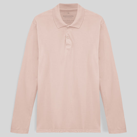 Camisa Polo Manga Longa Masculina - Rosa Pastel