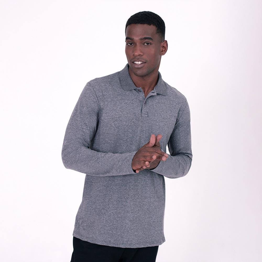 Camisa Polo Manga Longa Masculina - Mescla Escuro