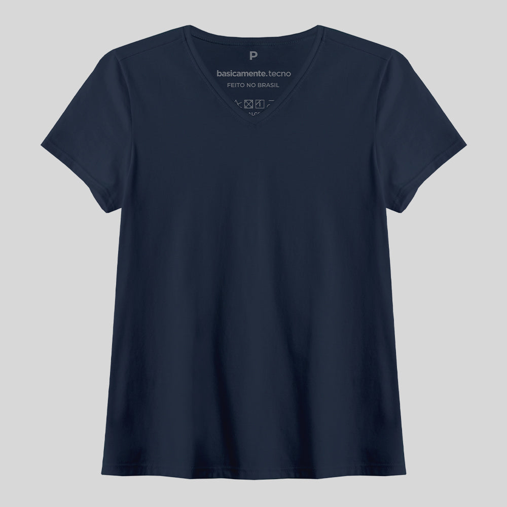 Tech T-Shirt Proteção UV Gola V Feminina - Azul Marinho