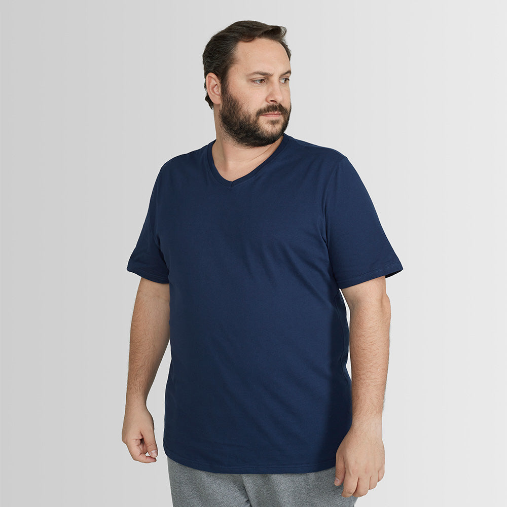 Tech T-Shirt Modal Gola V Plus Size Masculina - Azul Marinho