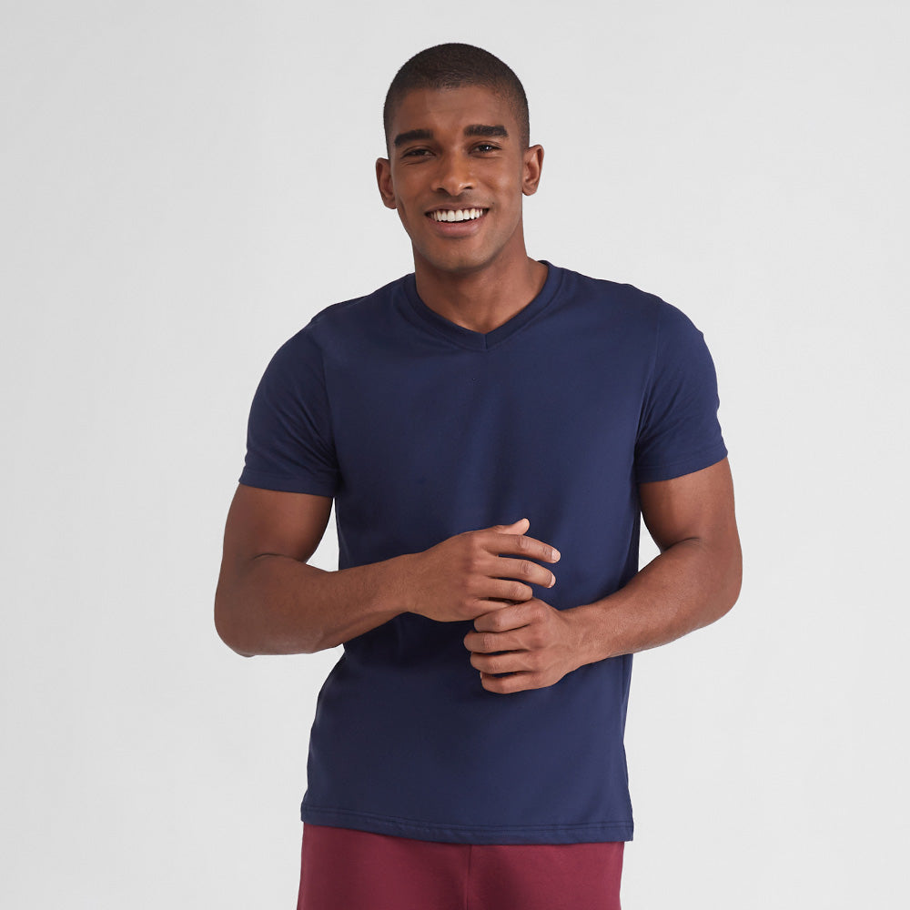 Tech T-Shirt Proteção UV Gola V Masculina - Azul Marinho