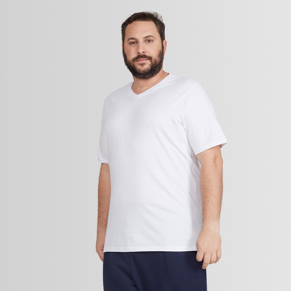 Tech T-Shirt Proteção UV Gola V Plus Size Masculina - Branco