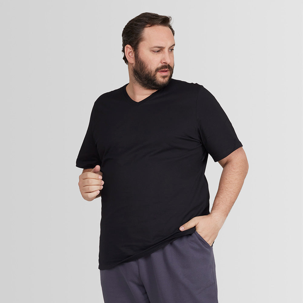 Tech T-Shirt Proteção UV Gola V Plus Size Masculina - Preto