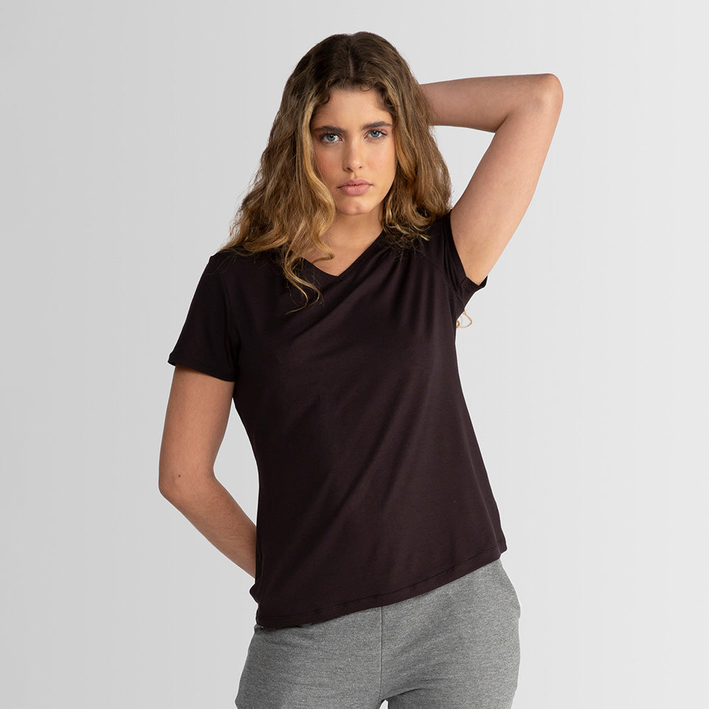 Tech T-Shirt Impermeável Gola V Feminina - Preto
