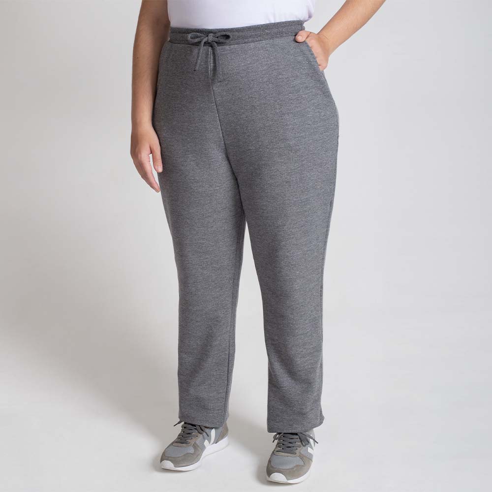 Calça Reta Plus Feminino - Mescla Escuro