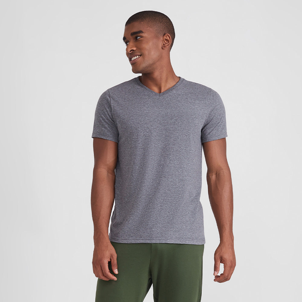 Camiseta Slim Gola V Masculina - Mescla Escuro