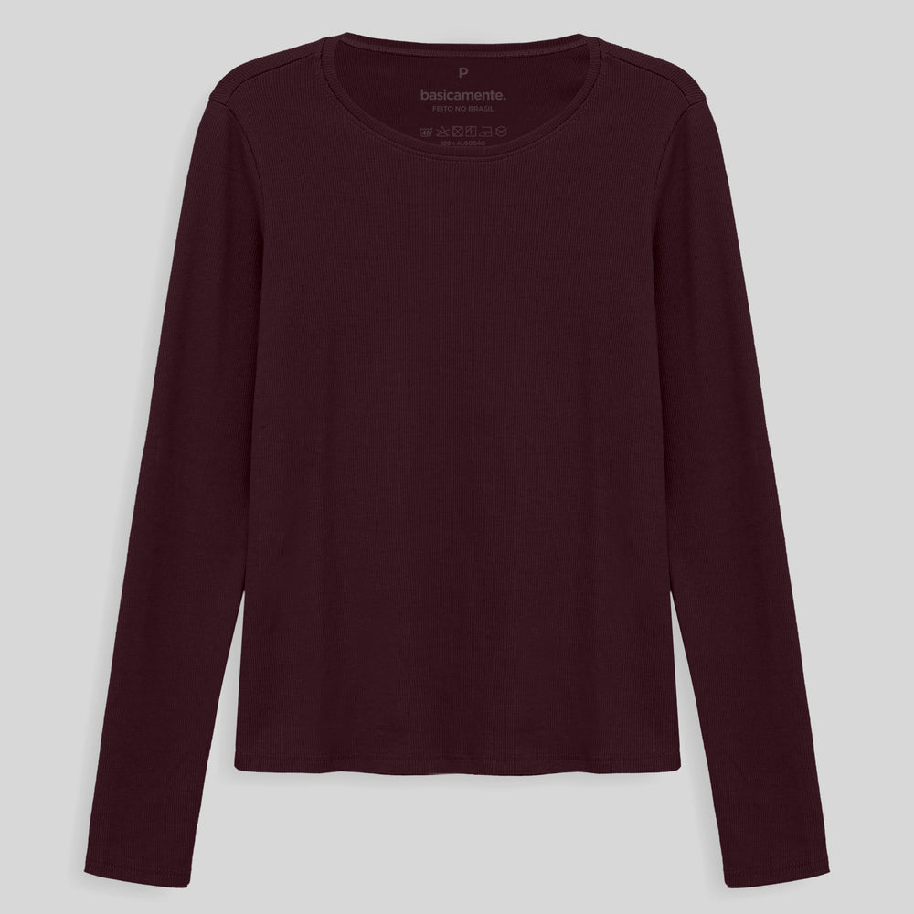 Camiseta Ribana Manga Longa Feminina - Vermelho Vinho