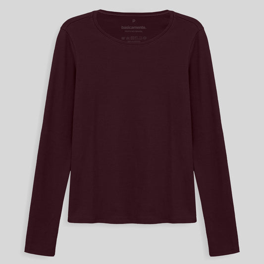 Camiseta Ribana Manga Longa Feminina - Vermelho Vinho
