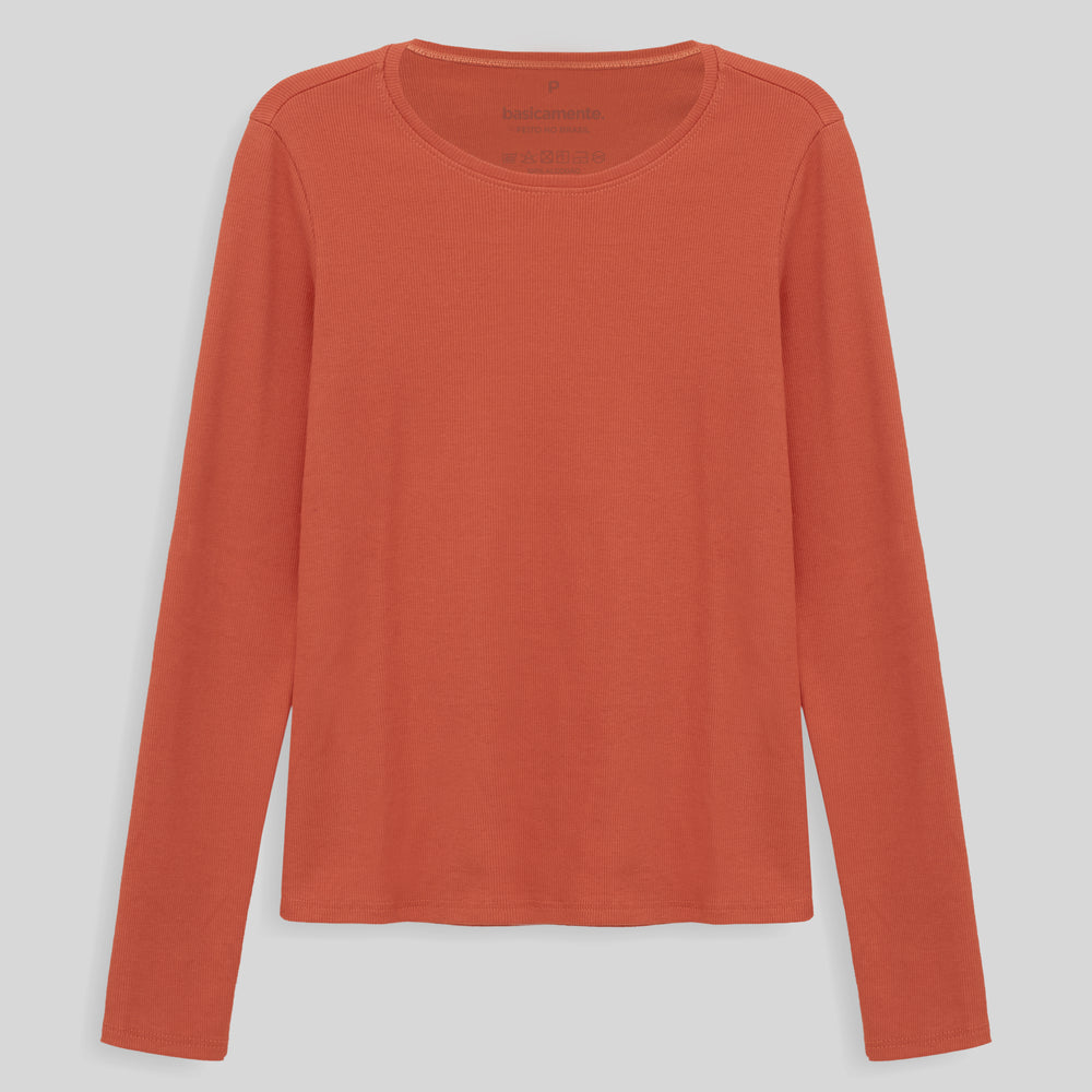Camiseta Ribana Manga Longa Feminina - Laranja Coral