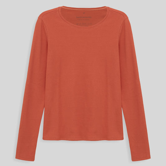 Camiseta Ribana Manga Longa Feminina - Laranja Coral
