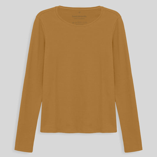 Camiseta Ribana Manga Longa Feminina - Ocre