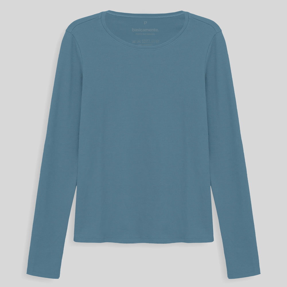 Camiseta Ribana Manga Longa Feminina - Azul Celeste