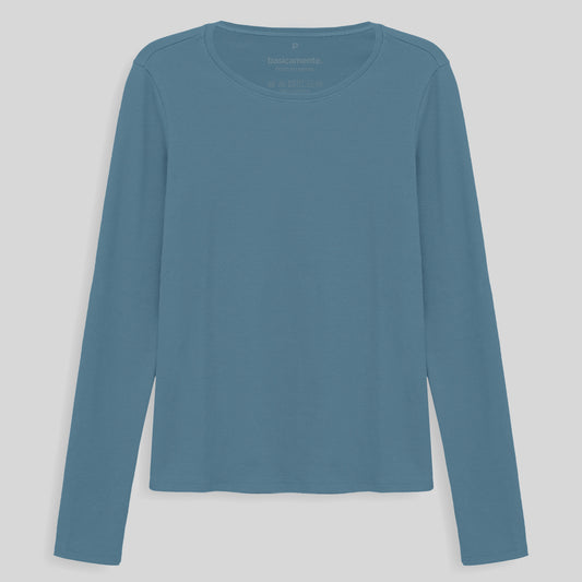 Camiseta Ribana Manga Longa Feminina - Azul Celeste