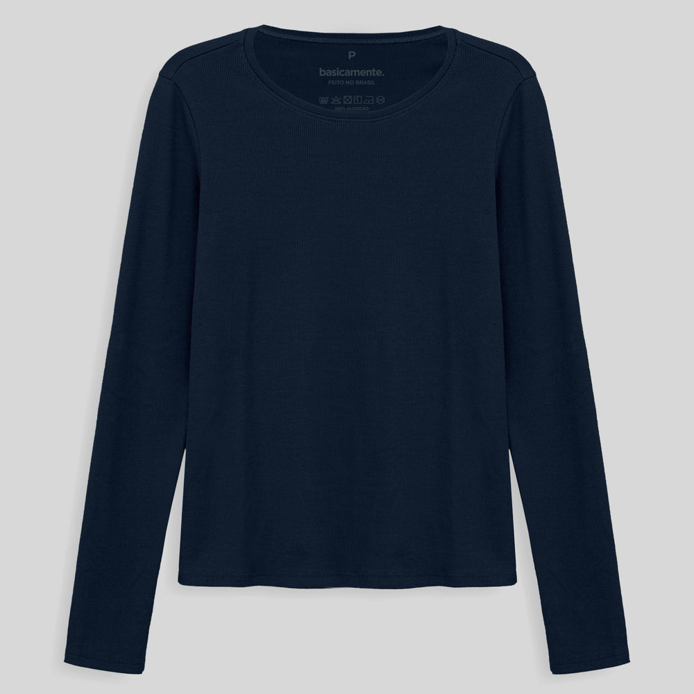Camiseta Ribana Manga Longa Feminina - Azul Marinho