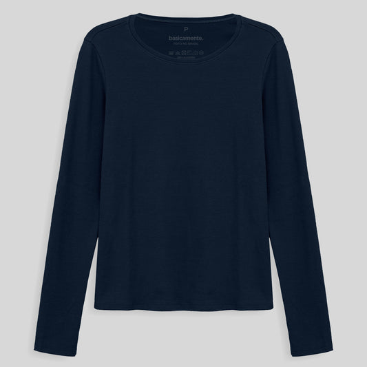 Camiseta Ribana Manga Longa Feminina - Azul Marinho