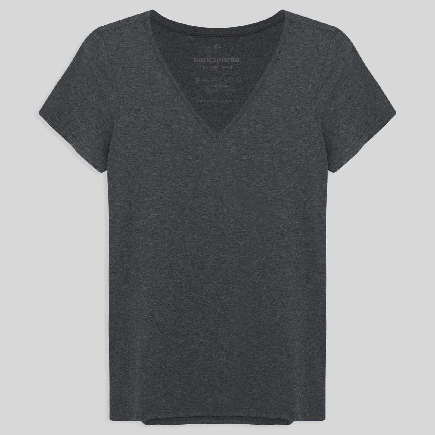 Camiseta Viscose Stretch Feminina Gola V Feminina - Mescla Escuro