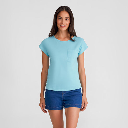 Blusa Meia Malha Orgânica - Azul Turquesa