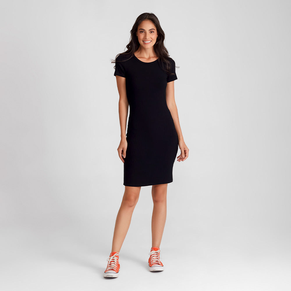 Vestido Curto Canelado - Preto