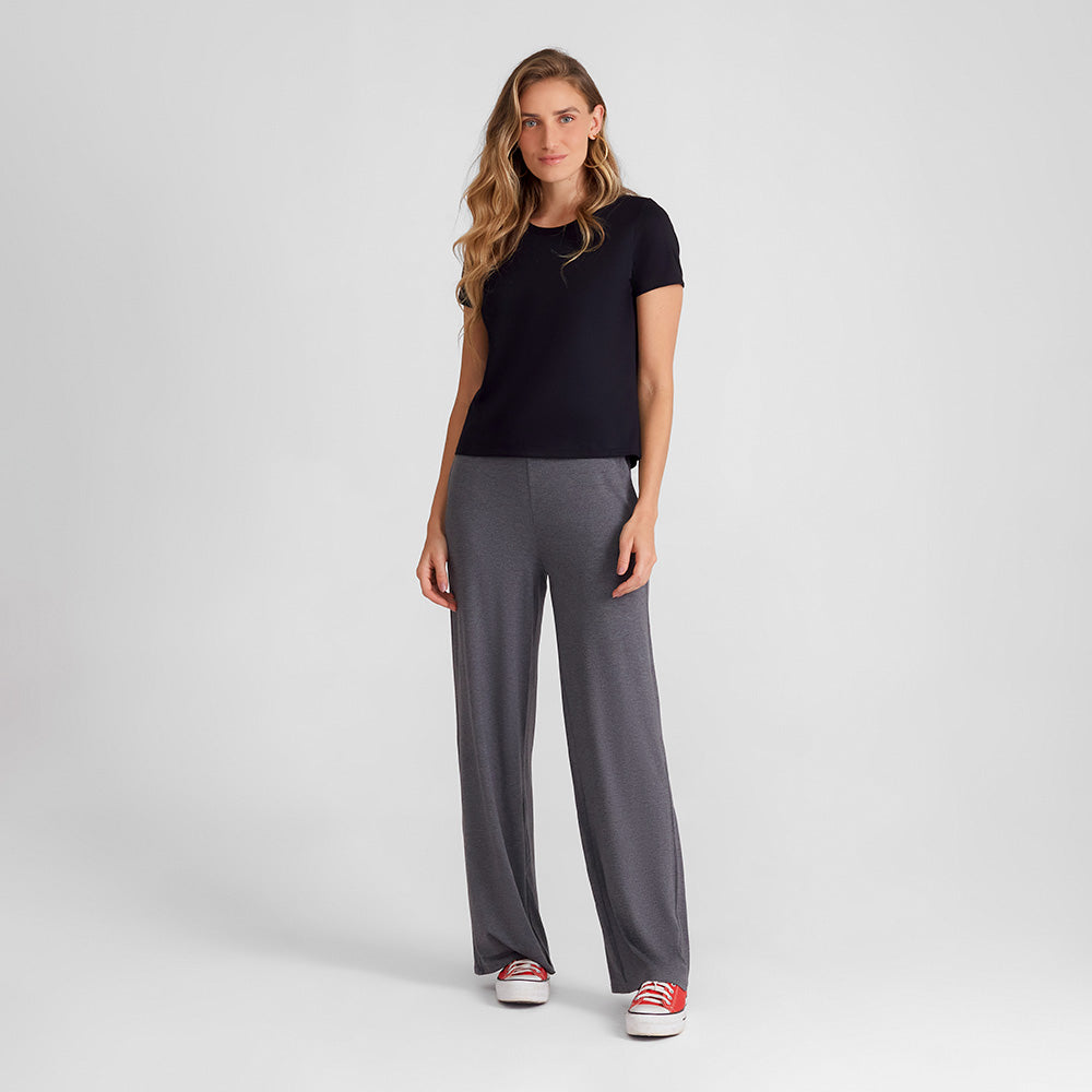 Calça Wide Viscose Feminina - Mescla Escuro