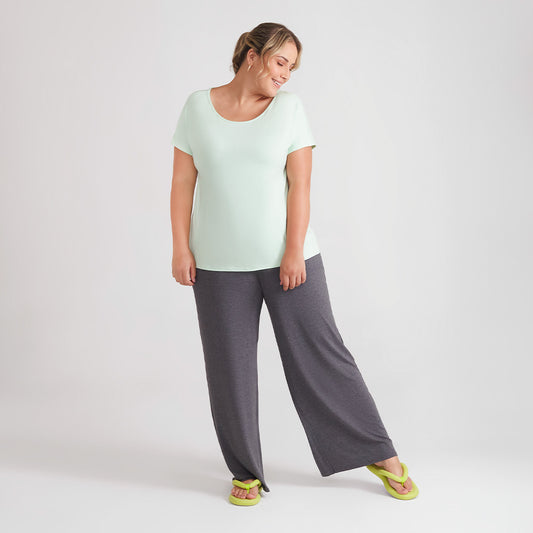 Calça Wide Viscose Plus Feminina - Mescla Escuro