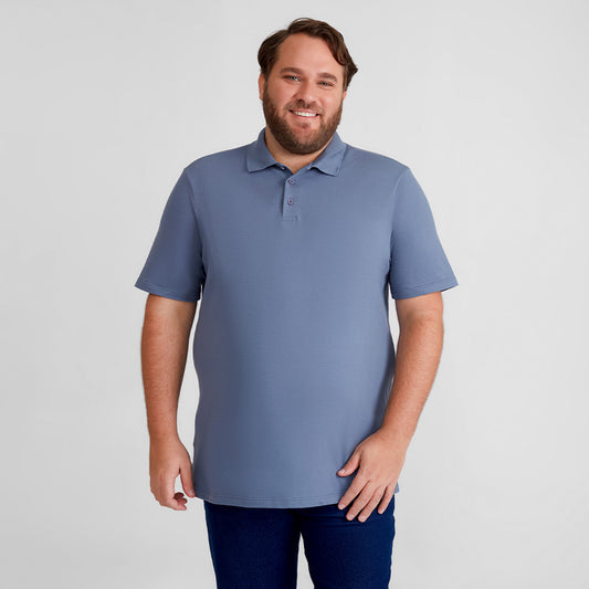 Camisa Polo Piquet Stretch Plus Masculina - Azul Cobalto
