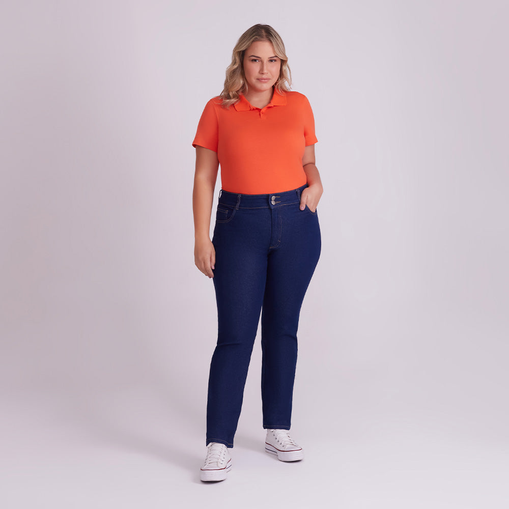 Calça Jeans Reta Plus Feminina - Stone Escuro