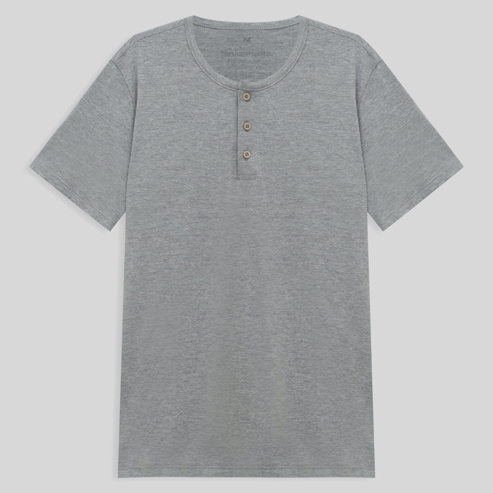 Camiseta Henley Algodão Premium Masculina - Mescla Claro