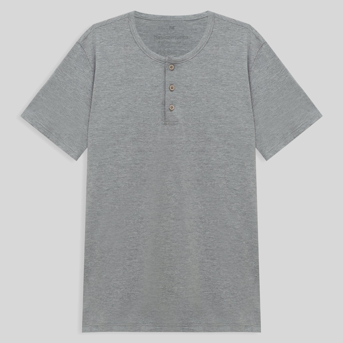 Camiseta Henley Algodão Premium Masculina - Mescla Claro