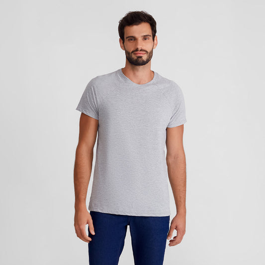 Camiseta Raglan Algodão Premium Masculina - Mescla Claro