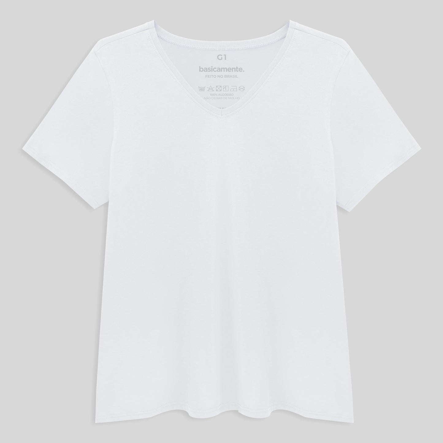 Camiseta Slim Gola V Cotton Plus Feminina - Branco