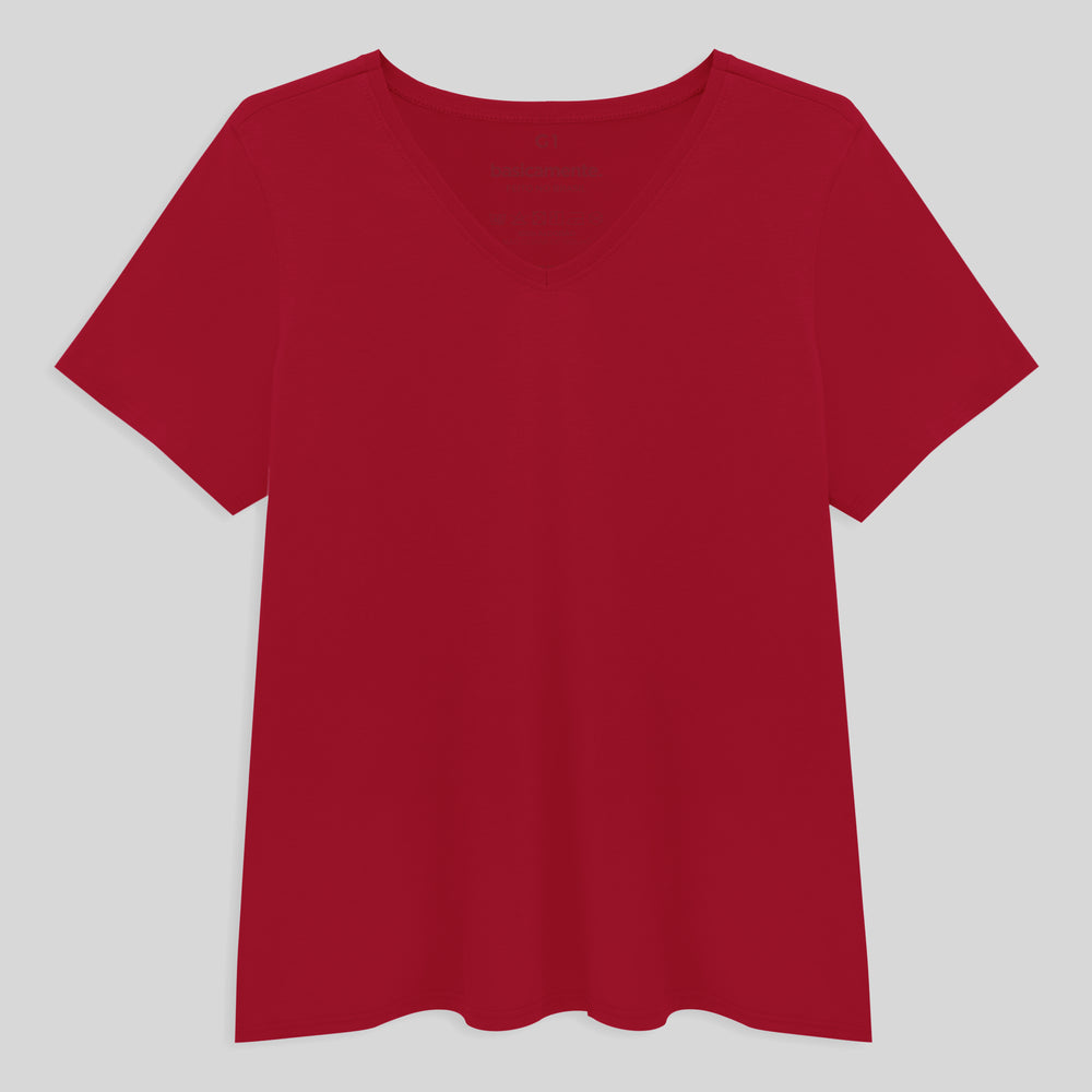 Camiseta Slim Gola V Cotton Plus Feminina - Vermelho Tomate