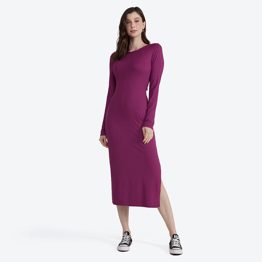 Vestido Midi Canelado Recorte Costas - Uva